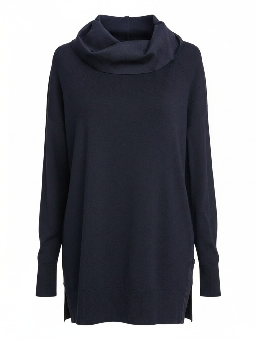 Jones NY signature black tunic top with unique Satin collar & Side Detail